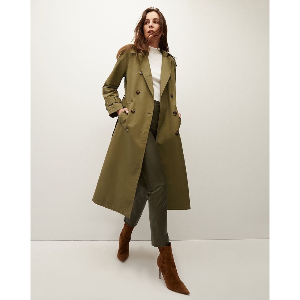 Veronica Beard Conneley Dickey Belted Trench Coat in Olive Green Size Small